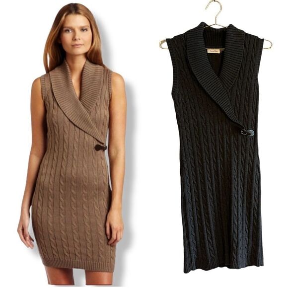 Calvin Klein Sleeveless Sweater Dress in Dark Gray | SZ L - Picture 1 of 10